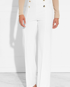  Trendy High Elastic Waist White Polyester Pants