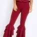  Trendy High Waist Falbala Design Wine Red Polyester Pants