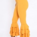  Trendy High Waist Falbala Design Yellow Polyester Pants 