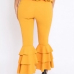  Trendy High Waist Falbala Design Yellow Polyester Pants 