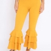  Trendy High Waist Falbala Design Yellow Polyester Pants 