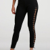  Trendy High Waist Lace-up Hollow-out Black Velvet Pants