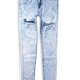 Casual Broken Holes Button Fly Design Blue Cotton Blend Skinny Pants