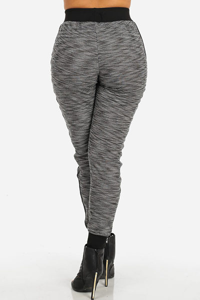 Casual Elastic Waist Patchwork Grey Knitting Skinny Pants