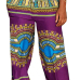 Ethnic Style Elastic Waist Printed Purple Qmilch Pants