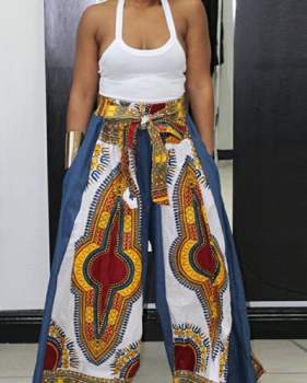 Ethnic Style Totem Printed White Polyester Pants