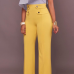 Euramerican High Waist Zipper Design Yellow Polyester Pants