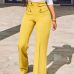 Euramerican High Waist Zipper Design Yellow Polyester Pants