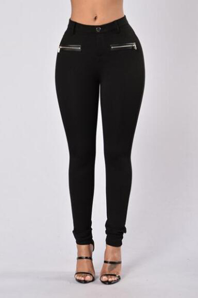 Euramerican Mid Waist Black Cotton Skinny Pants