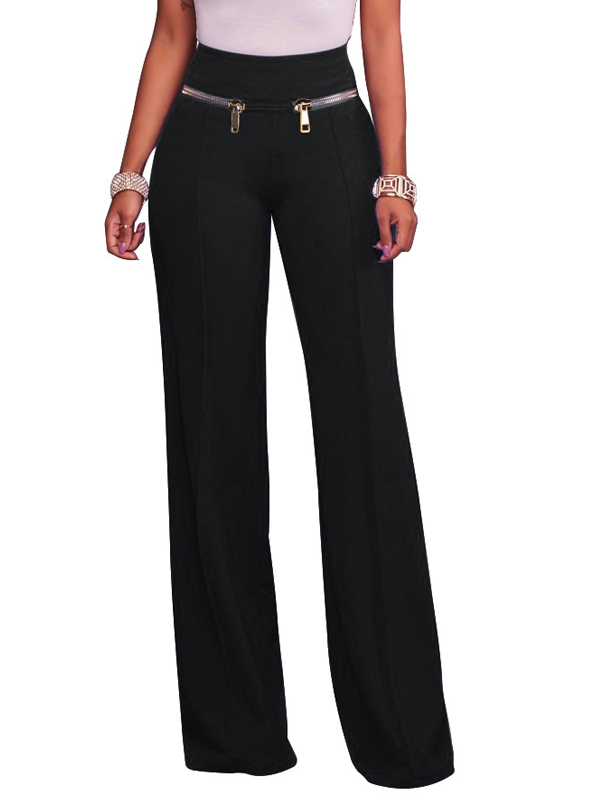 Fashion High Waist Black Cotton Blends Pants