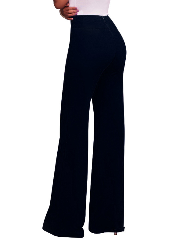 Fashion High Waist Black Cotton Blends Pants