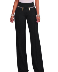 Fashion High Waist Black Cotton Blends Pants