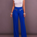 Fashion High Waist Blue Cotton Blends Pants