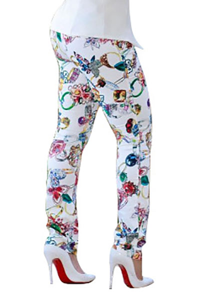 Polyester Print Elastic Waist Mid Skinny Pants Pants