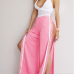 Sexy Elastic Waist High Split Pink Polyester Pants