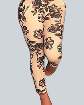 Stylish Elastic Waist Floral Print Polyester Skinny Pants