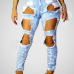 Stylish High Waist Broken Holes Blue Denim Pants