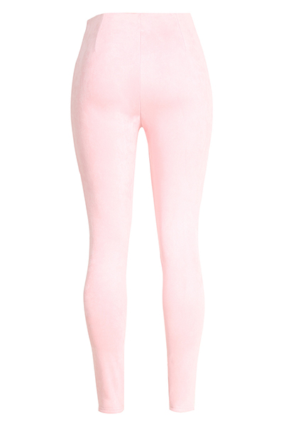 Stylish High Waist Double-breasted Decorative Pink Cotton Skinny Pants