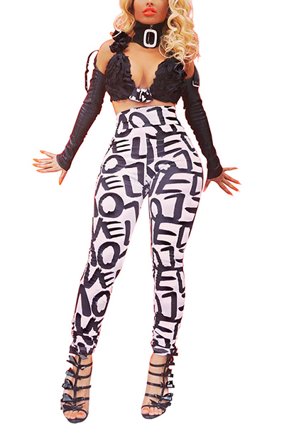 Stylish High Waist Letters Printed Qmilch Pants