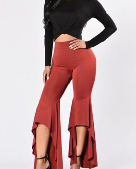 Stylish High Waist Trumpet Shaped Design Red Polyester Boot Pants