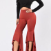 Stylish High Waist Trumpet Shaped Design Red Polyester Boot Pants