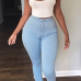 Stylish High-Waisted Button Fly Light Blue Denim Skinny Pants