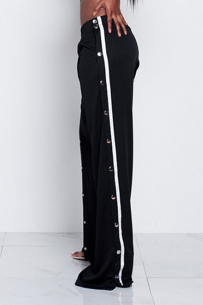 Trendy Elastic Waist High Split Black Qmilch Pants