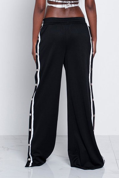 Trendy Elastic Waist High Split Black Qmilch Pants