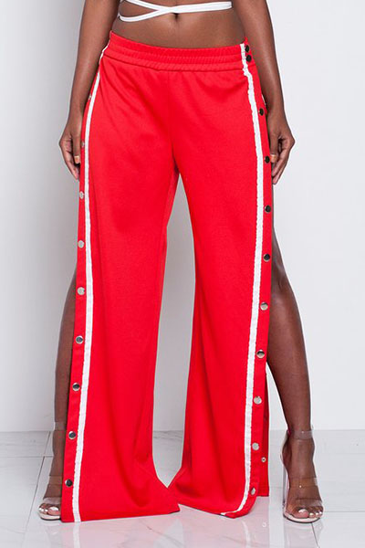 Trendy Elastic Waist High Split Red Qmilch Pants