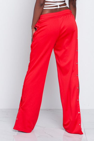 Trendy Elastic Waist High Split Red Qmilch Pants