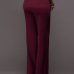 Trendy High Waist Double-breasted Decorative Wine Red Polyester Pants