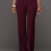 Trendy High Waist Double-breasted Decorative Wine Red Polyester Pants