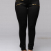 Trendy Mid Waist Zippered Decoration Black Denim Skinny Pants