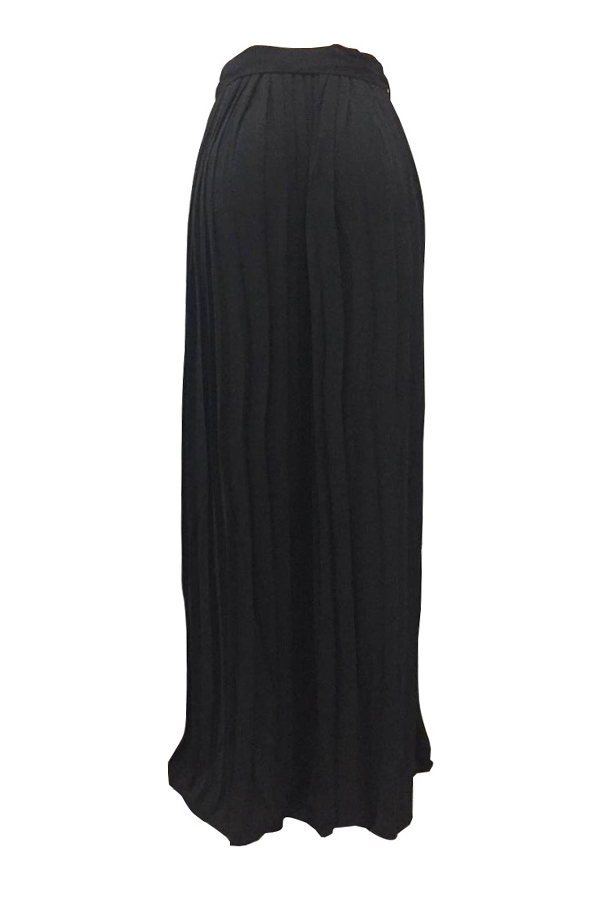  Trendy High Waist Black Polyester Pleated Skirts