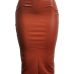  Trendy High Waist Coffee Leather Sheath Knee Length Skirts