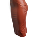  Trendy High Waist Coffee Leather Sheath Knee Length Skirts