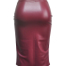  Trendy High Waist Purplish Red Leather Sheath Knee Length Skirts