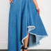 Trendy Asymmetrical Blue Denim Ankle Length Skirts