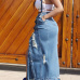 Trendy High Waist High Split Blue Denim Ankle Length Skirts