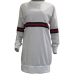  Casual Round Neck Striped Patchwork White Milk Fiber Cotton Blend Mini Dress