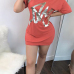  Casual Sloping Shoulder Letters Of Hot Stamping Red Cotton Blend Mini Dress