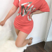  Casual Sloping Shoulder Letters Of Hot Stamping Red Cotton Blend Mini Dress