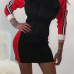  Casual Turtleneck Patchwork Red Polyester Sheath Mini Zipped Dress