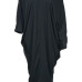  Casual V Neck Hollow-out Black Polyester Mid Calf Dress