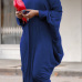  Casual V Neck Hollow-out Blue Polyester Mid Calf Dress