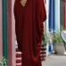  Casual V Neck Hollow-out Wine Red Polyester Mid Calf Dress