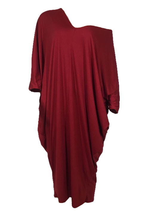  Casual V Neck Hollow-out Wine Red Polyester Mid Calf Dress