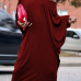  Casual V Neck Hollow-out Wine Red Polyester Mid Calf Dress