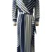  Causal V Neck Stripe Printed Blue Healthy Fabric Ankle Length Dress(Without Necklace)