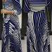  Causal V Neck Stripe Printed Blue Healthy Fabric Ankle Length Dress(Without Necklace)